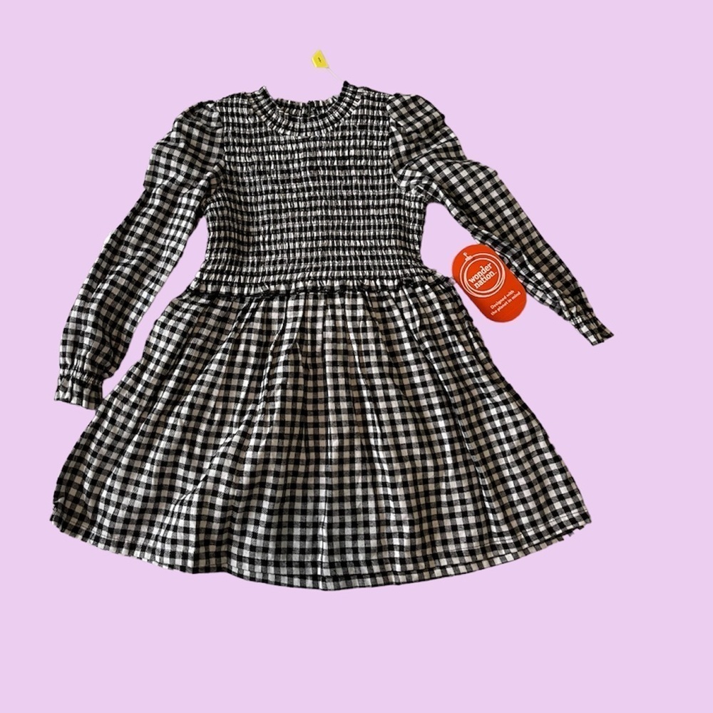 Toddler Girls Black and White Buffalo Print Dress